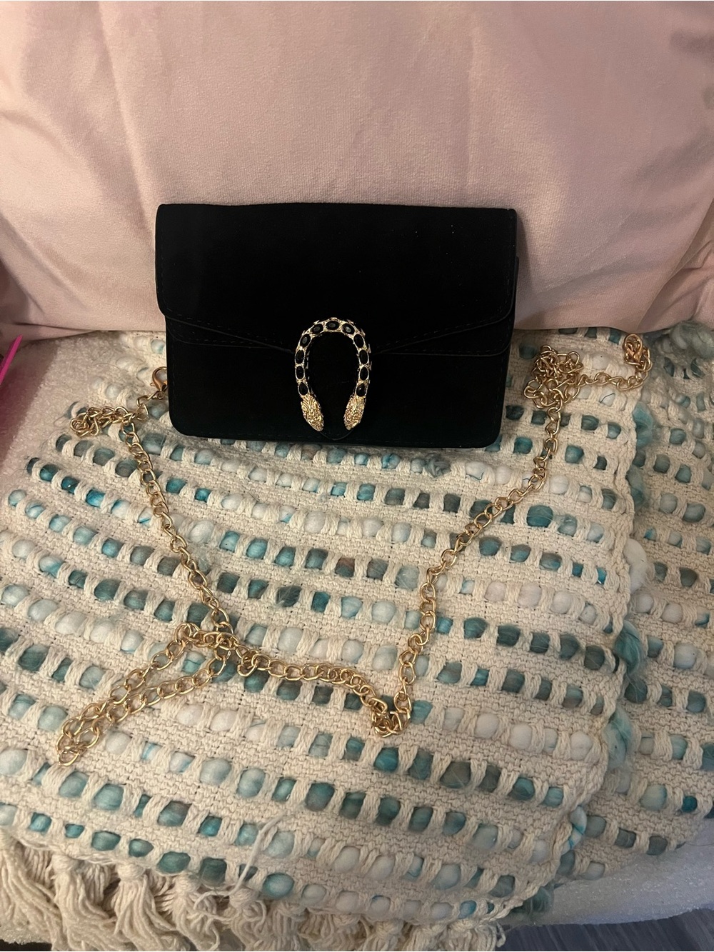 INSPIRED Black Suede Clutch with Gold Snake-Head Accent - Picture 5 of 8